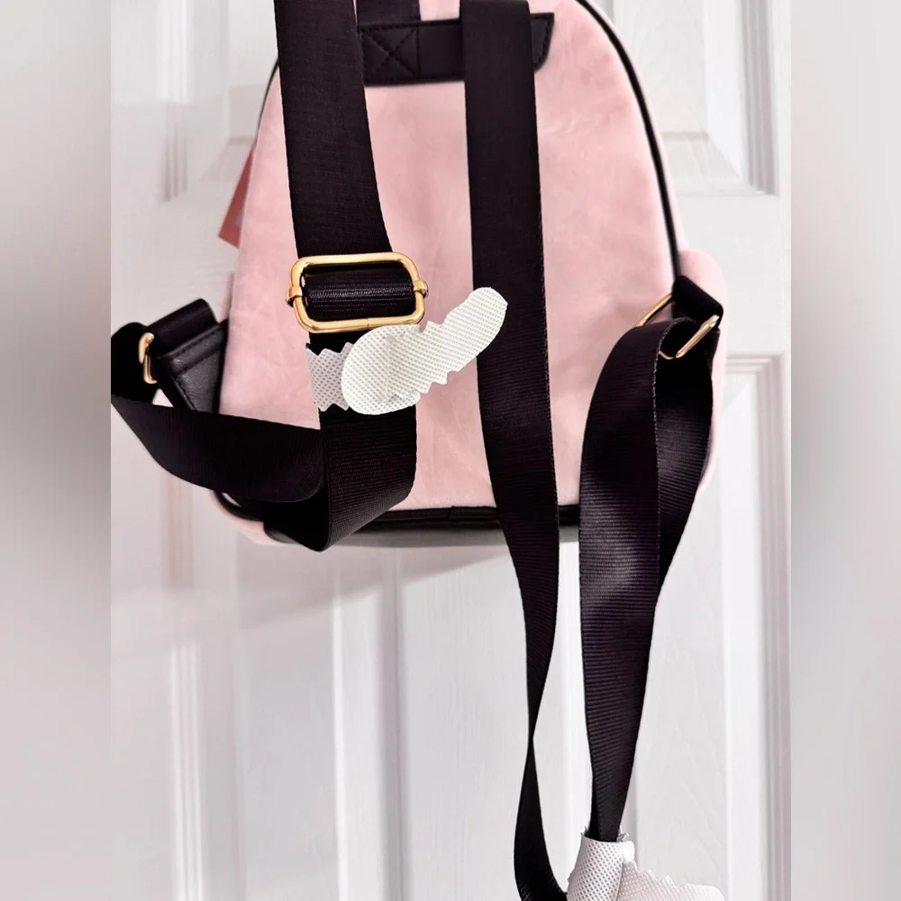NWT Juicy Couture Mini Pink Velvet Backpack with Black Straps - Picture 12 of 12